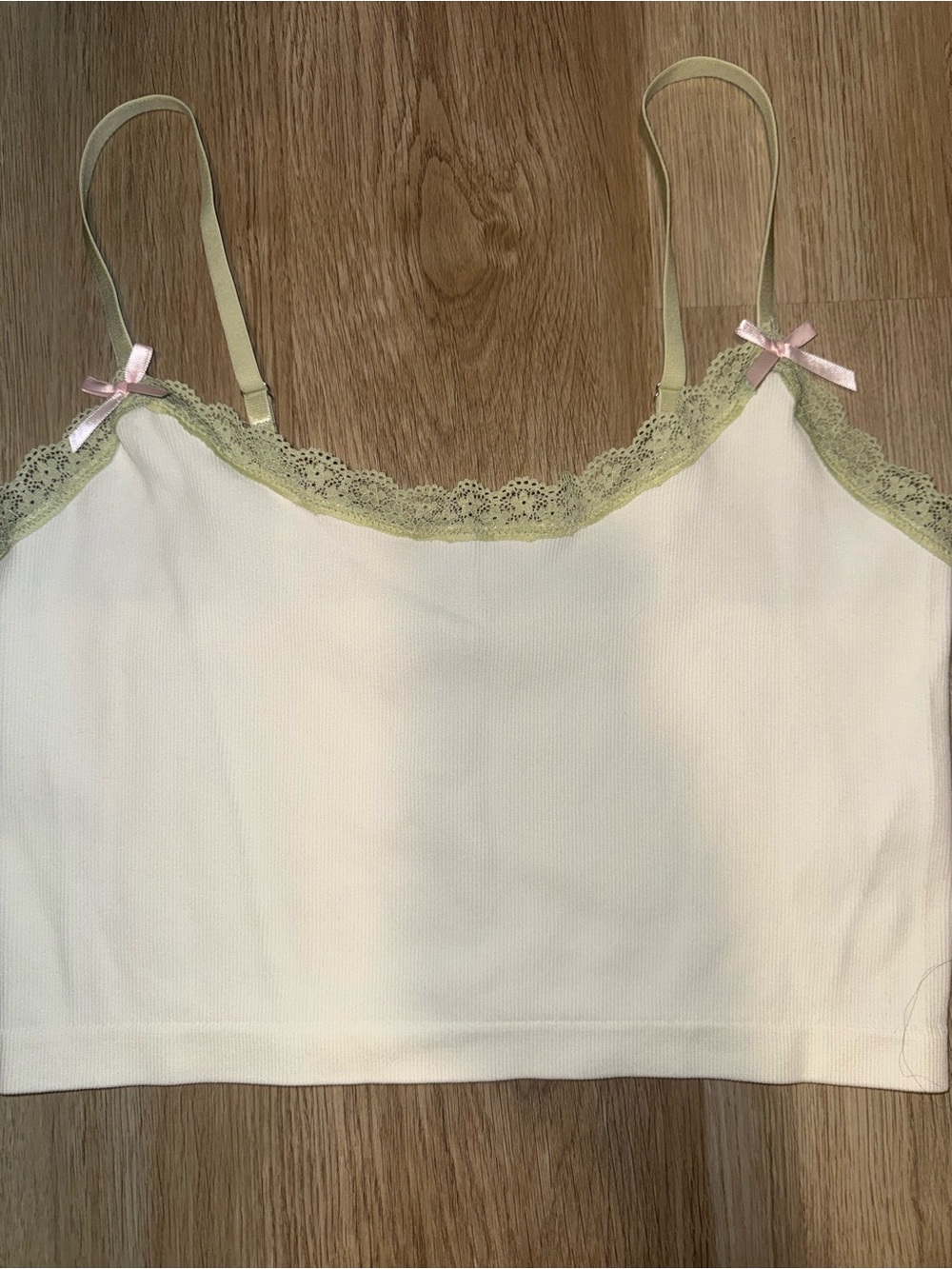 Lace-Trim Camisole Tank Top in Cream with Sage Trim